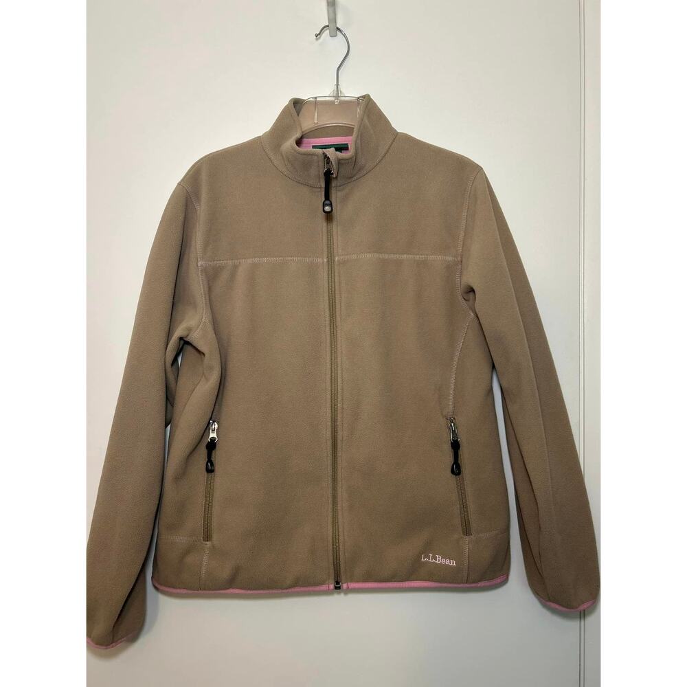 LL Bean Polartec Fleece Jacket Beige Zippered Pockets Full Zip Womens S Reg